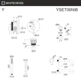 Душевая система для ванны WHITECROSS Y brushed nickel YSET06NIB, скрытого монтажа, Никель брашированный