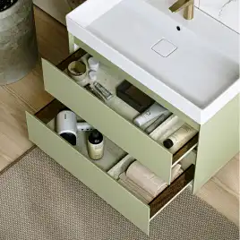 Тумба с раковиной подвесная Aqwella Geometria 100 GE01102SH, с двумя ящиками, цвет зеленый шалфей