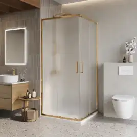 Душевой уголок BelBagno LUCE-A-2-90-P-ORO стекло рифленное матовое, профиль Золото глянцевое