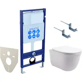 Унитаз с инсталляцией Aquatek Классик SET AQUATEK КЛАССИК-KKI с сиденьем Микролифт, без клавиши смыва