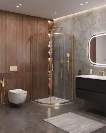 Душевой уголок CEZARES MOLVENO-R-2-90-C-BORO-IV стекло Прозрачное, профиль Брашированное золото