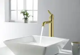 Смеситель для накладной раковины Aquatek Классик AQ1504PG, однорычажный, высокий, Полированное золото