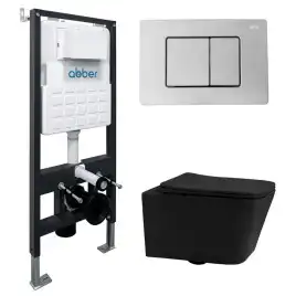 Комплект унитаза с инсталляцией ABBER Rechteck AC1201MB черный матовы и кнопкой AC0120 хром