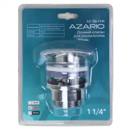 Донный клапан AZARIO AZ-106-CHR для раковины, квадрат, CLIC-CLAC, G 1 1/4, латунь, хром