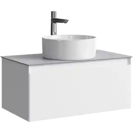 Тумба с раковиной подвесная Aqwella Geometria 80 GE01081WM+STG814X476GS, со столешницей серый камень, цвет белый