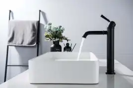 Смеситель для накладной раковины Aquatek Классик AQ1504MB, однорычажный, высокий, Черный матовый