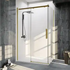 Душевой уголок Veconi Rovigo RV-070G 150х100х195, профиль брашированное золото, стекло прозрачное (RV070G-150100-01-C4)