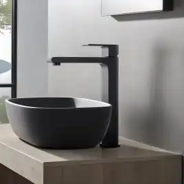 Смеситель для накладной раковины Aquatek Лира AQ1404MB, однорычажный, высокий, Черный матовый