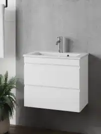 Тумба с раковиной FAURAplus САНТЕЛЬМО СЛИМ 60-2 подвесная (Раковина IZI керамическая, узкая) Белая