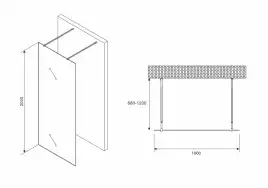 Душевая перегородка Abber Immer Offen 100 см, AG68100BF8, профиль Черный, стекло Прозрачное