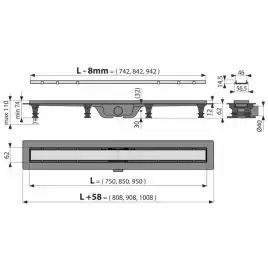 Душевой лоток AlcaPlast APZ20-850 Simple с решеткой под плитку, с рамкой / Нержавеющая сталь