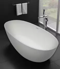 Ванна из искусственного камня Azario CLOVIS 170х85 CLO17085S, свободностоящая, с белым матовым донным клапаном, белая матовая