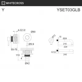 Душевая система для ванны WHITECROSS Y brushed gold YSET03GLB, скрытого монтажа, Золото брашированное