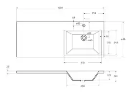 Раковина  BelBagno  120х48 R BB1200/480-LV-MR-R правая над стиральной машиной, из литьевого мрамора, Белая