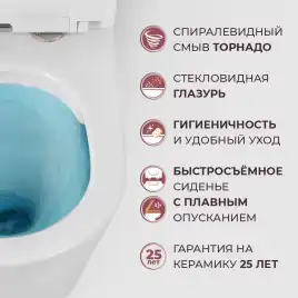 Подвесной унитаз CEZARES RELAX CZR-38088-49-TH-TOR/SC, со смывом TORNADO, с сиденьем микролифт