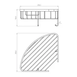 Полка угловая AVS Cesta, 20х20 см, черный матовый, с крючками