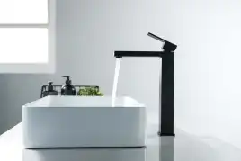 Смеситель для накладной раковины Aquatek Либра AQ1604MB, однорычажный, высокий, Черный матовый