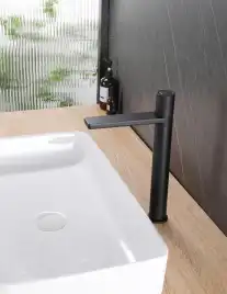 Смеситель для накладной раковины Abber Rund AF8711B, с прогрессивным картриджем, высокий, Черный матовый