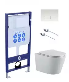 Унитаз с инсталляцией SET AQUATEK ВЕГА-1905-013 KK-1 с сиденьем микролифт и Белой клавишей смыва