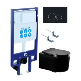 Унитаз с инсталляцией Aquatek Мия SET AQUATEK МИЯ-MB-020 4в1 с сиденьем Микролифт и черной клавишей смыва