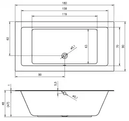 Акриловая ванна RIHO LUGO 180x90 (с тонким бортом) прямоугольная B134001005