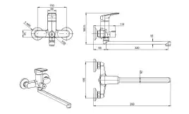 Смеситель для ванны Aquatek Вега AQ1042BGM с длинным изливом, Оружейная сталь