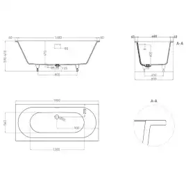 Ванна Salini ORNELLA AXIS KIT 180х80 103511M из материала S-Sense, Белая матовая