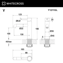 Смеситель для раковины Whitecross Y gold Золото глянцевое, Y1211GL