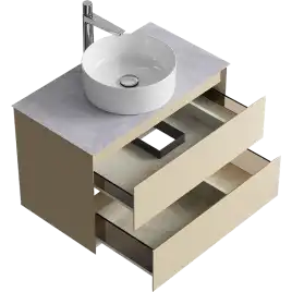 Тумба с раковиной подвесная Aqwella Geometria 80 GE01082MD+STG814X476GS, со столешницей серый камень, цвет морская дюна