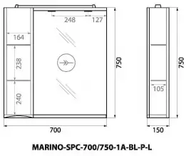 Зеркало-шкаф BelBagno MARINO-SPC-700/750-1A-BL-P-L  Bianco Lucido