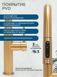 Смеситель для кухни AVS PureRiver 811-171-BG с выдвижным изливом, брашированное золото