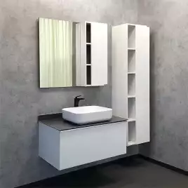 Тумба с умывальником Comforty Милан-90 белый глянец с графитовой столешницей, с раковиной COMFORTY T-Y9378, 00-00014426
