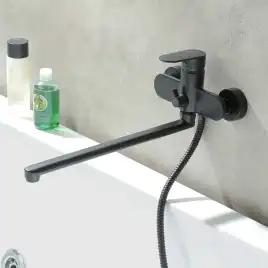 Смеситель для ванны Aquatek Ника AQ1842MB с длинным изливом, Черный матовый