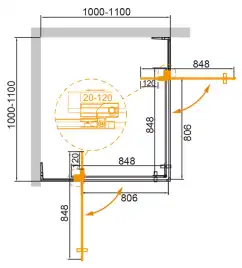 Душевой уголок CEZARES SLIDER-A-2-100/110-BR-NERO бронза стекло, профиль Черный