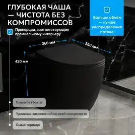 Приставной унитаз ABBER Bequem AC1111TMB черный матовый, безободковый, смыв торнадо