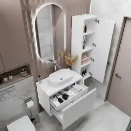 Шкаф-пенал для ванной Grossman Кристалл 35 подвесной, белый глянцевый (303545)