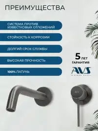 Смеситель для раковины AVS Slimmer 811-102-GM встраиваемый, с внутренней частью, оружейная сталь
