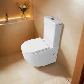 Унитаз-компакт Azario Blanco AZ-T003B-R напольный, безободковый, в комплекте с бачком и сиденьем микролифт, Белый глянцевый