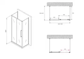 Душевой уголок ABBER Schwarzer Diamant 100х90 см, AG30100BH-S90B-S90B, профиль черный, стекло прозрачное