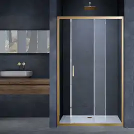 Душевая дверь Vincea Alpha 130 VDS-3AL130CLG, раздвижная, профиль брашированное золото, стекло прозрачное