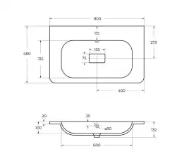 Раковина CEZARES CZR-800/480-LV-MR-NV-W0