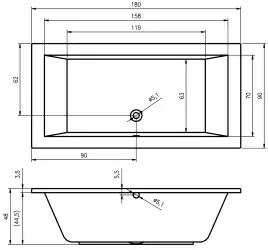 Акриловая ванна RIHO LUSSO 180х90 прямоугольная B026001005