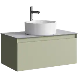 Тумба с раковиной подвесная Aqwella Geometria 80 GE01081SH+STG814X476GS, со столешницей серый камень, цвет зеленый шалфей