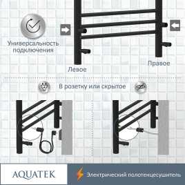 Полотенцесушитель электрический 50х70 Aquatek Альфа П7 AQ EL RRP0770BL с полкой, диммер справа, Черный матовый