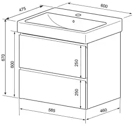 Тумба с раковиной Azario Мила 60 CS00080140, подвесная, Белая глянцевая