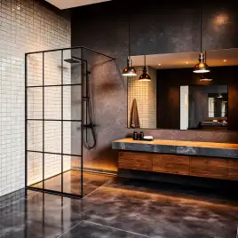 Душевая перегородка Loranto Walk-in 90 CS-W02B-90, профиль черный матовый, стекло Прозрачное, лофт клетка