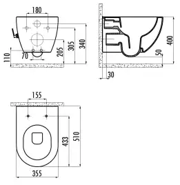 Унитаз подвесной безободковый с биде Creavit Free FE322-34CB00E-0001 с сиденьем микролифт Белый
