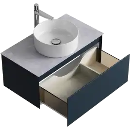 Тумба с раковиной подвесная Aqwella Geometria 80 GE01081GRM+STG814X476GS, со столешницей серый камень, цвет серый