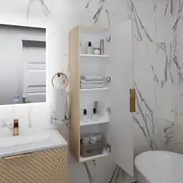 Шкаф-пенал для ванной Grossman Блисс 35 подвесной, бежевый матовый (303547)