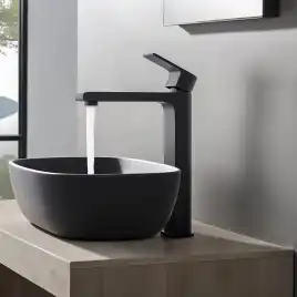 Смеситель для накладной раковины Aquatek Лира AQ1404MB, однорычажный, высокий, Черный матовый